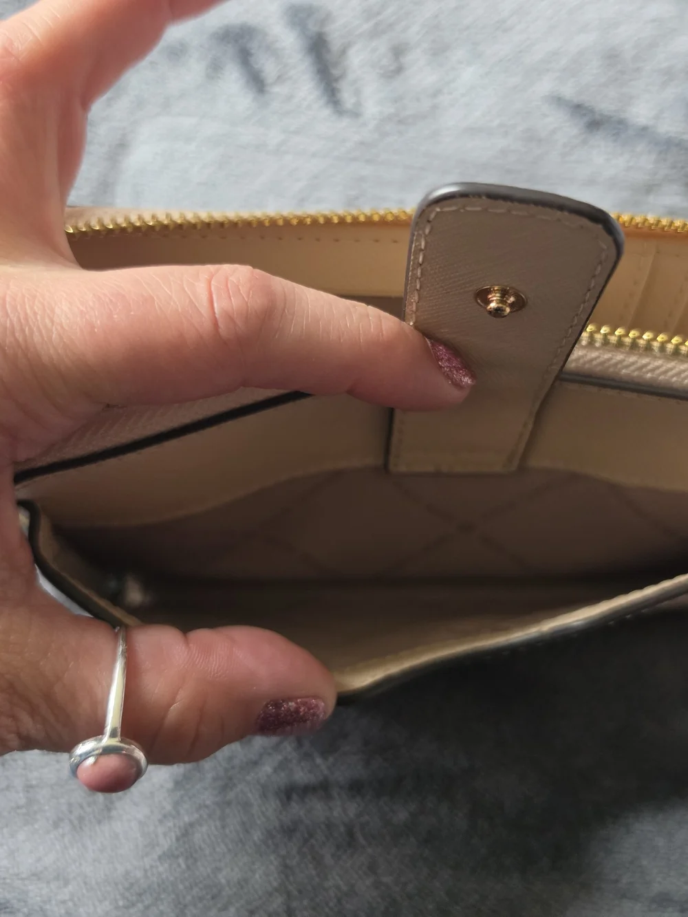 Michael Kors Beige Zip Card Holder with Gold Hardware
